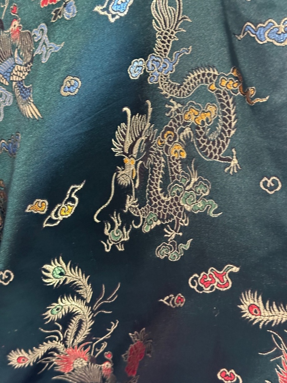 Emerald Green Floral Satin Wrap Coat Kimono - Picture 5 of 13